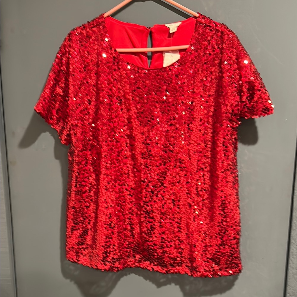 CATO Red Sequin Women's Top XL.  NWT